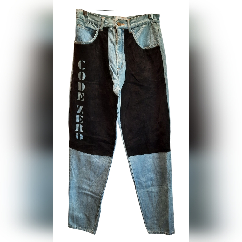 Intensity Code Zero Jeans Mens 30 Blue Denim Leather Streetwear Grunge 90s
